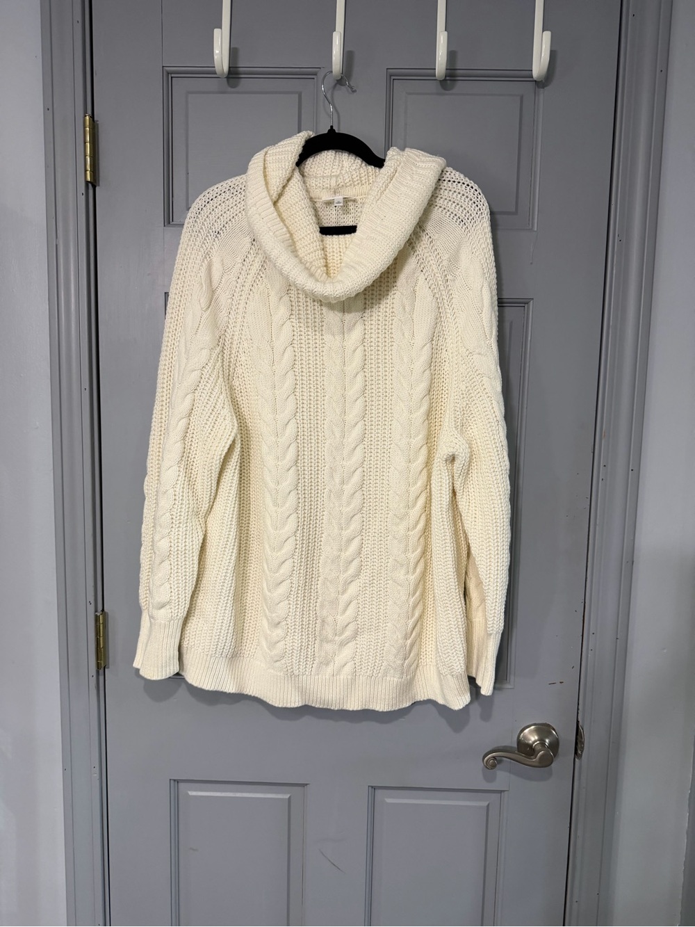 Cable-Knit Cream Cowl Neck Sweater